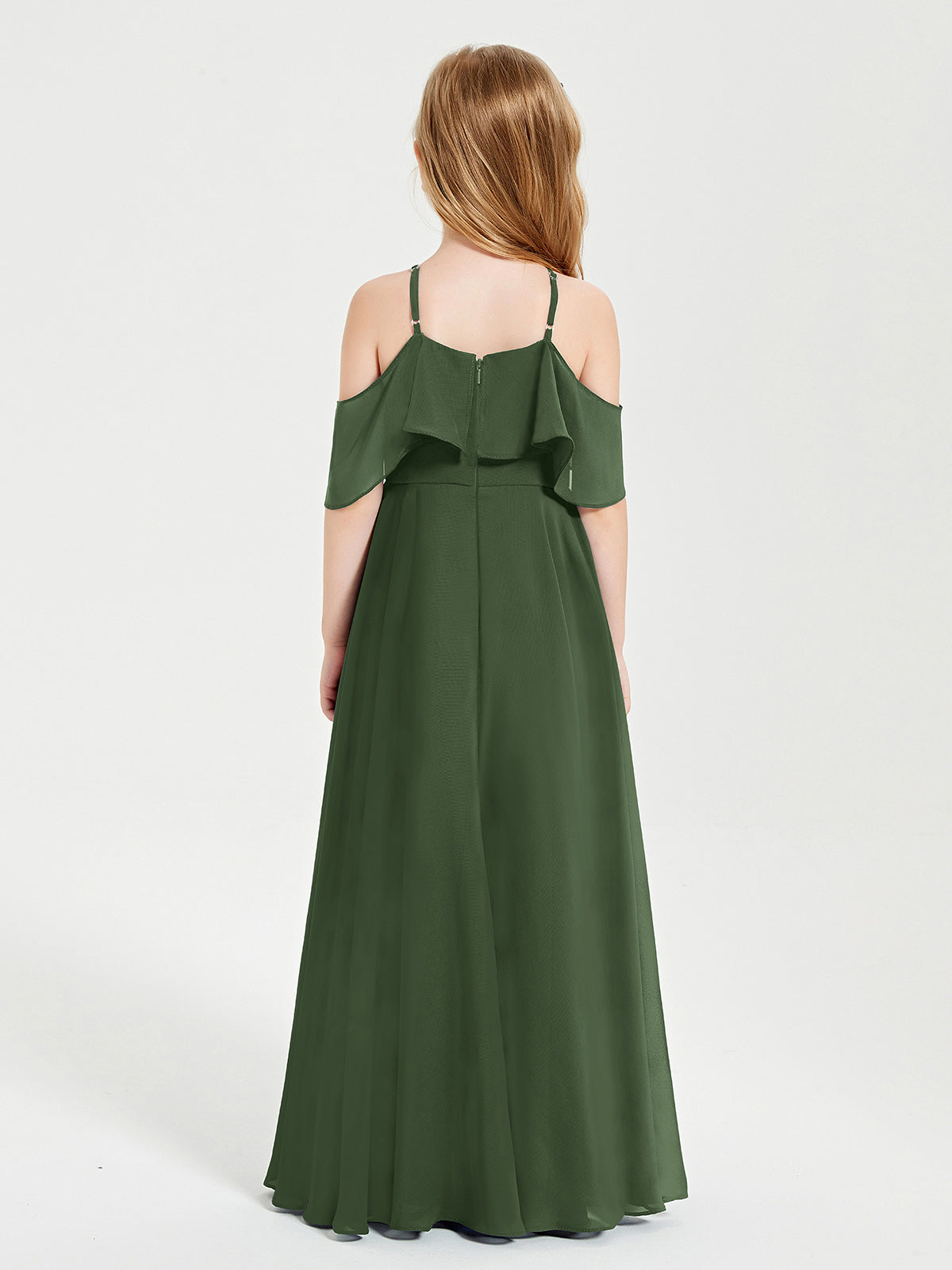 Off-the-Shoulder Long Dresses for Junior Bridesmaids Olive Green